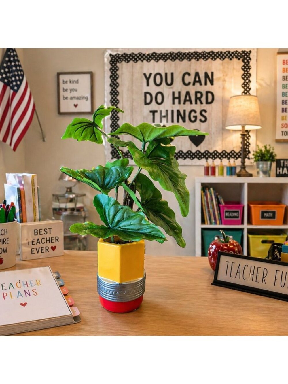 New Teacher Classroom Pencil Green Leaf Desk Fake Plant Room Home Decor